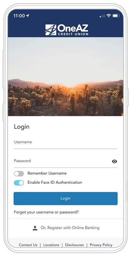 OneAZ Mobile Banking app login screen