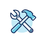 blue icon of wrench and hammer